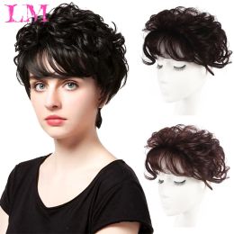 Bangs LM Short Curly Replacement Hair Piece With Bangs Cover White Hair Toupee Clip In Natural Hair Bangs Fringe Hair Pieces