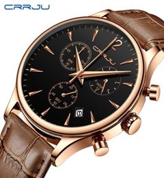 reloj hombre CRRJU Mens Military Waterproof Sports Watches Fashion Dress Casual Watch for Man Quartz Leather Strap Men039s Watc4223335