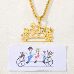 Necklaces Custom Children's Drawing Necklace Personalized Kids Art Stainless Steel Pendant Necklace Child Artwork Women Jewelry Gifts