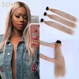 Weaves Ombre #1B /27 Honey Blonde Bundles With Frontal Peruvian Remy Human Hair Bundles with Lace Frontal 13x4