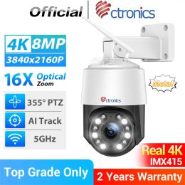Cameras Ctronics Real 4K 16X 5X Optical Zoom IP Camera 8MP 3840X2160P 5G WiFi PTZ 360 Outdoor Security Camera Night Vision Auto Tracking