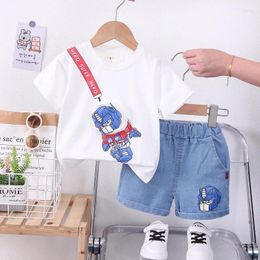 Clothing Sets Toddler Boy Summer Outfit 2024 Korean Fashion Cartoon Printed O-neck Short Sleeve T-shirts Tops And Shorts Kids Boys