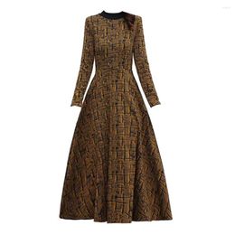 Casual Dresses Women Tight Waist A-line Dress Cosy Printed Maxi With Pockets For Autumn Winter Long Sleeve Mother Soft