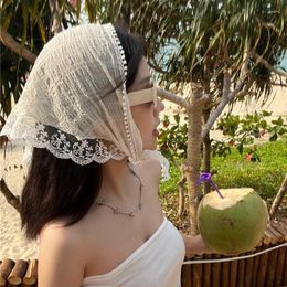 Scarves Jodimitty Summer Lace Triangle Headscarf Woman Headwear Korean Square Scarf Headband Hair Accessories Sweet Turban Cap Girl