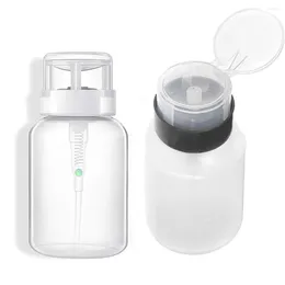 Storage Bottles Pack Of 2 Push Down Pump Dispenser Lockable Bottle For Alcohol Acetone Nail Polish And Makeup Remover 200ml(6.8oz)