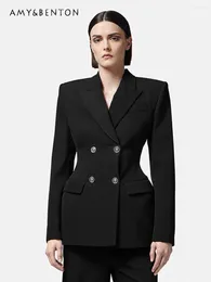 Women's Jackets Spring And Autumn Korean Style Double-Breasted Versatile Slim Suit Jacket High-Grade Black Professional For Women