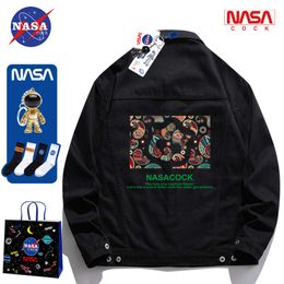 NASA Co Branded Jackets for Men and Women Spring and Autumn New Polo Neck Trendy Loose Instagram High Street Couple Fashion Denim Coat -WMP