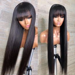 Long Brazilian Straight Human Hair Wigs with Bang 360 Full Lace Wigs 30inch Natural Colour Glueless Red /black /blonde /brown Wigs