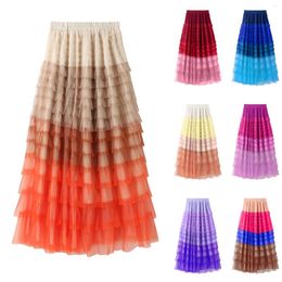 Skirts Fluffy Long Skirt Women 2024 Autumn Winter Ladies Vintage Elastic High Waisted Tulle Ball Gown Female