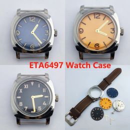 Kits 45mm ETA6497 Movement Case Stainless Steel Case Men manual Mechanical Watch Black Dial Watch Replacement Parts