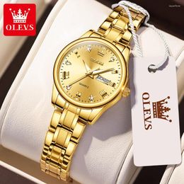 Wristwatches Top Golden Women's Quartz Calendar Week Display Luminous Hands 30m Water Resistance Ladies Watches