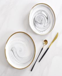 High Quality 75 or 8 inch Gold Gilded stripe Marble pattern porcelain plate ceramic Dinner Dish tableware dinner set dinnerware D2394667