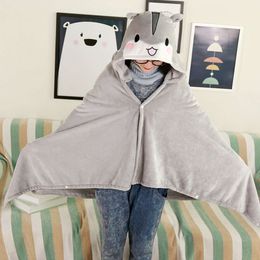 Cartoon Anime Grey Hamster Homestay Shawl Cape Large Hooded Blanket Air Conditioning