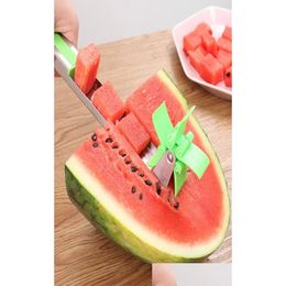 Fruit Vegetable Tools Windmill Watermelon Cutting Stainless Steel Knife Corer Tongs Slicer Cutter Kitchen Gadgets7322646 Drop Delivery Otfjs