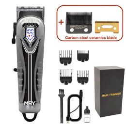 Trimmers Men's Professional Electric Barber 6500RPM Carbon Steel Ceramic Blade 4 Times Pitch Adjustment LED Display Barber Shop Trimmer