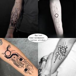 Tattoos Cyberpunk Mechanical Herbal Juice Tattoo Sticker Semipermanent Waterproof Lasting Spider Circuit Love Fake Tattoo Men Women Set
