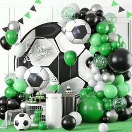 Party Decoration Soccer Balloon Garland Arch Kit Green Black White Metallic Sliver Men Teen Football Theme Birthday Decor Supplies