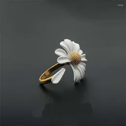 Wedding Rings Korean Style Daisy Flower Elegant Opening Women Adjustable Party Engagement Finger Statement Jewellery Gift