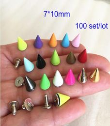 100 set Metal Bullet Rivet Stud Spikes710mm Colored Metal Screw Back RivetCone Bullet SpikesDIY Leathercraft Findings2107040