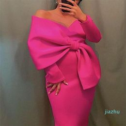 Women Long Party Dresses Bare Shoulder Big Bow Large Size Slim Bodycon Dresses Celebrity