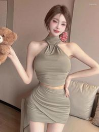 Work Dresses Korejepo Sexy Spicy Girl Style Suits Chest Display Off Shoulder Pleated Tank Top Slim Fit Short Irregular Wrapped Hip Skirt Set