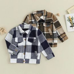 Jackets Children Boys Autumn Long Sleeve Casual Coat Kids Tops Shirt Lapel Button Down Plaid Outerwear With Pockets Child Clothing