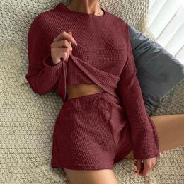 Women's Tracksuits Womens Knitted Pyjamas Suit Long Sleeved Top And Shorts With Casual Wear Sports Board Shirts