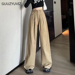 Women's Jeans GUUZYUVIZ Khaki High Waisted Denim Wide Leg Pants Women Y2k Casual Loose Vintage Washed Korean Straight Baggy