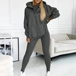 Women's Two Piece Pants Women Hooded Casual Suit 3-piece Hoodie Vest Set Cosy Solid Colour Outfit With Elastic Waist Button For Sports