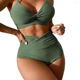 Women's Swimwear Summer Bikini Set Sling Knotted Bra High Waist Trunks Beachwear Swimming 2Pcs/Set