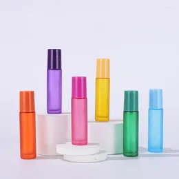 Storage Bottles Empty 10ml Orange Pink Purple Blue Green Glass Essential Oil Perfume Roller Bottle