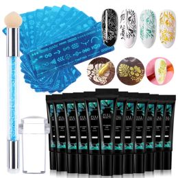 Kits 26pc Nail Art Stamp Plate Set 8ml Stamping Gel Polish Silicone Stamper Scraper Image Print Template Stencils Manicure Kit LA1813