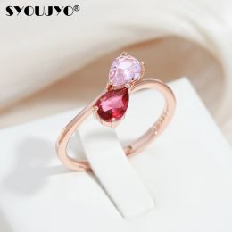 Bands SYOUJYO Pink Natural Zircon Simple Slim Rings For Women 585 Rose Golden Romantic Jewelry Gift