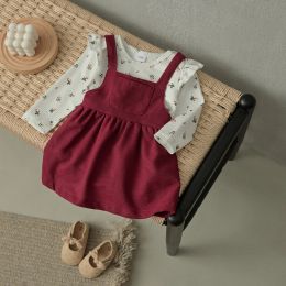 Sets BeQeuewll Baby Girls 2Pcs Fall 2023 New Style Outfits Shivering Corduroy Romper + Suspender Skirt Set Newborn Clothes