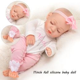 Dolls 11 Inches Lifelike Newborn Baby Doll Realistic Vinyl Reborn Baby Doll Baby Bed Toys Kids Toddler Sleeping Toys