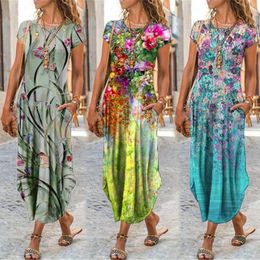 Casual Dresses Plus Size Sexy Women Dress Summer Vintage Flower Short Sleeve Maxi For Long Lady