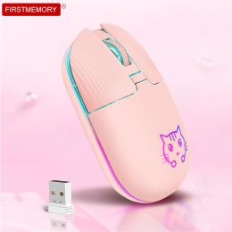 Mice New Usb Gaming Mouse Pink Mute Rgb Gamer Wireless Mice 4 Buttons Optical Office Computer Mause Ergonomic Cute Mouse for Laptop