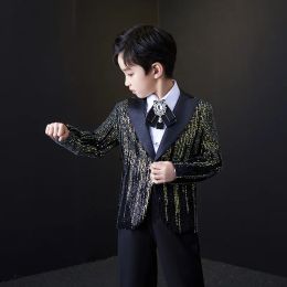 Blazers Boys Colourful Sequins Suit Set Children Piano Performance Handsome Catwalk Dress Costume Kids Blazer Flower Clothing Set