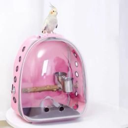 Bags Parrot Carrier Portable Bird Cage with Prech and Feeder Acrylic 180° Sightseeing Pet Backpack Bag for Parakeet Birds Travel