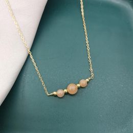 Pendants Delicate Round Sunstone Necklace 14K Gold Filled Neck Chains Boho Hand Made For Elegant Women Collier Femme