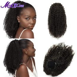 Ponytails Ponytails Maxine Afro Kinky Curly Ponytail Human Hair Kinky Curly Ponytail Clip in Drawstring Ponytail Bun HairPieces For Women