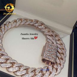 Zuanfa Jewellery Hip Hop Rose Gold Custom Made Name Clasp Miami Vvs Moissanite Diamond Cuban Link Chain with 25m