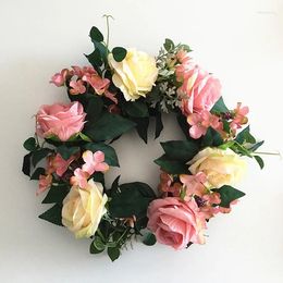Decorative Flowers 1pc/lot Artificial Silk Rose Flower Twig Wreath For Wedding Door Party Decoration