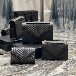 designers caviar leather women envelope shoulder bags classic crossbody luxury 3 size handbags clutch purse lady tote flap wallet gold silver black chain bag