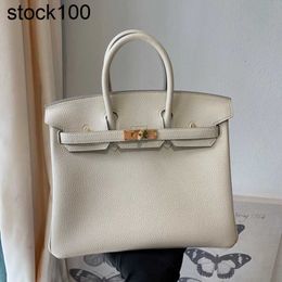 Platinum Handbag Women's Bag 25cm Women's Portable Lychee Grain High-end Top Layer Togo Cowhide Big Handmade Genuine Leather