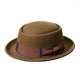 Berets High Quality Soft Wool Fedoras For Women Floppy Brim Flat Jazz Cap Autumn Spring Classic Bow Fedora Sombrero Hombre Chapeu