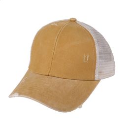 Ponytail Baseball Cap Messy Bun Hats For Women Washed Cotton Caps Casual Summer Sun Visor Outdoor Hat 240418