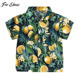Shirts Little Boys Short Sleeve Casual Tropical Style Shirt Kids Summer Print Hawaiian Tops for Seaside Holiday Daily Wear Loungewear