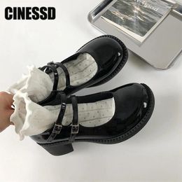 Dress Shoes Autumn Round Toe Mary Janes For Women Shallow Girl Japanese Style Chunky Platform Heels Buckle Cute Lolita Single