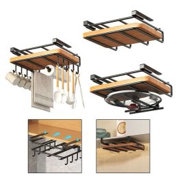 Racks Storage Shelf With Hooks Paper Towel Holder Hanger Cutting Board Pot Cover Rags Storage Rack Cupboard Cabinet Hanging Holder